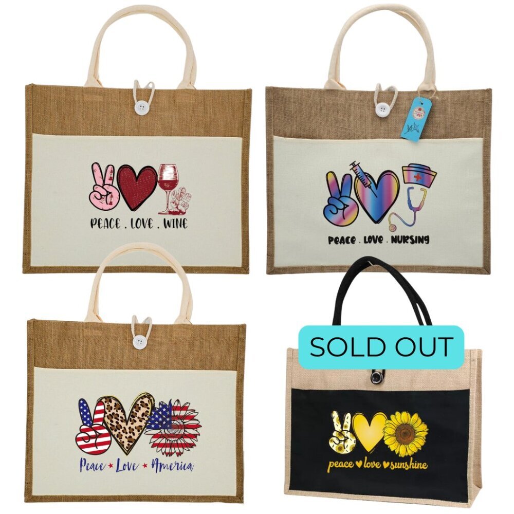 Custom Canvas Tote Bag, Made to order "Peace, Love...", Cream tote, Large Size